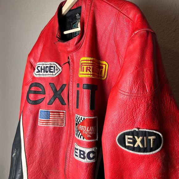 Vintage Pirelli Exit 7 Size 54 XXL Tru Fit Real Leather Red Racing Jacket - Picture 3 of 7